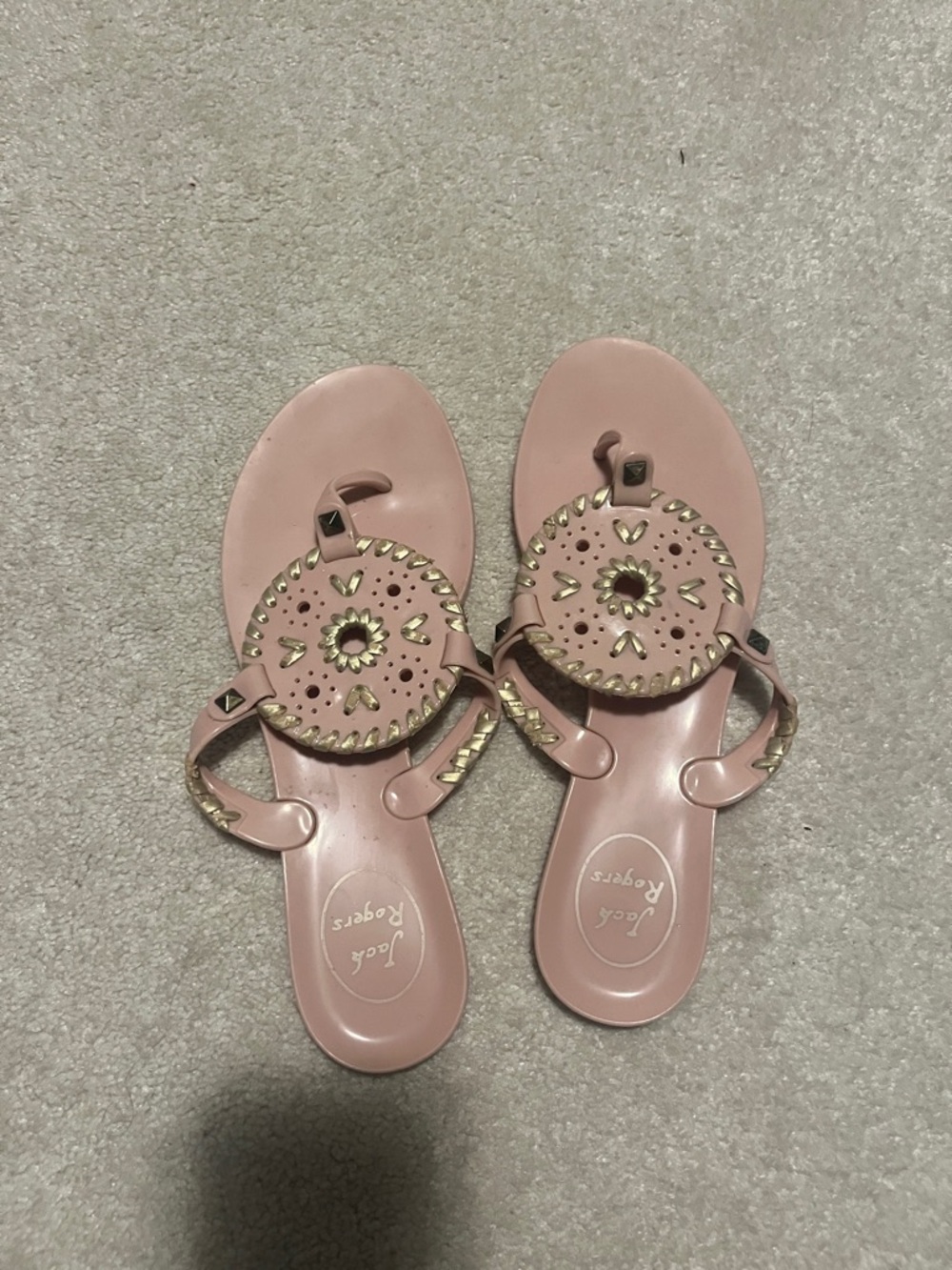 Jack Rogers Blush Pink Sandal with Gold Stud Medallion